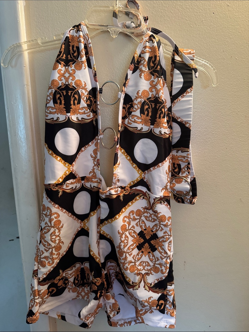 Gold & Black Baroque Ring-Plunge Boyshort Swuimsuit